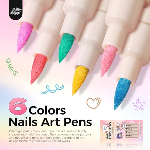 Image of Nail Art Pens,6 Colors 0.7mm 3D Nail Polish Pens for Women | Quick-Dryings, Nail Marker for DIY Paint /Dotting /Liner, Home & Salon Manicure Tools, Great Gift, Non-Toxic, Beginner Friendly