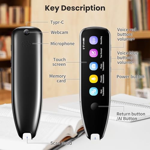 Scan Reader Pen, OCR Digital Translation Pen Scanner 112 Language Translator Device Support Text Extract Intelligent Recording Scanner Pen with 3.5 Inch Touch Screen for Businessmen Students Adults