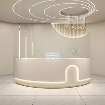 Retail Counter, 104 inch Arc Receptionist Desk for Beauty Salon Clothing Store Retail Counter, Office Boutique Lobby, No Assembly Required Ships in One Piece, with Hidden LED Lighting