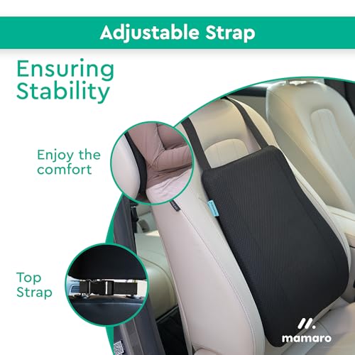 Image of Car Seat Back Cushion with Memory Foam Lumbar Support, Ergonomic Pillow for Back Pain Relief & Spine Alignment, Ideal for Long Drives & Office Chairs - Fits All Car Seats (Black)