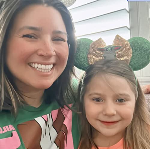 Image of CLGIFT Baby Yoda Minnie Ears,Pick your color, Star Wars Minnie Ears, Silver gold blue minnie ears, Rainbow Sparkle Mouse Ears,Classic Red Sequin Minnie Ears (Baby Yoda)