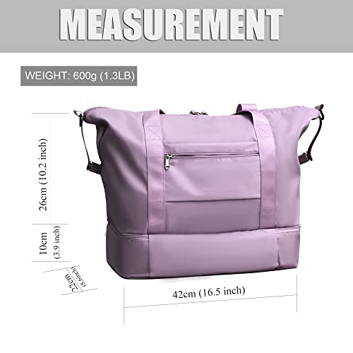 Mocare Travel Duffel Bag, Sports Gym Tote Carry On Bags For Women, Foldable Lightweight Overnight Shoulder Weekender Shopping Hospital Handbag With Shoes Compartment (Purple) #TOP1