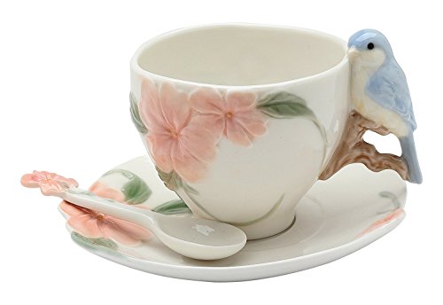 Cosmos Gifts 20905 Bluebird Apple Blossom Cup and Saucer 6 Piece Set