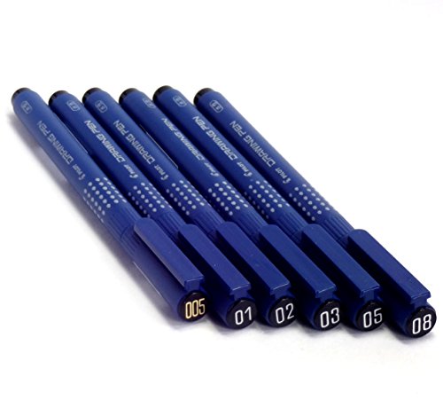 Pilot S-15DRN8-B Drawing Pens, Pack Of 6 Assorted Tip Sizes thumb #1