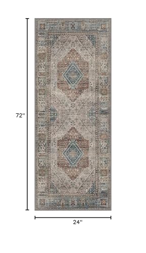 GENIMO 2x6 Non Slip Hallway Runner Rug, Machine Washable, Thin & Low Pile Lightweight for Kitchen, Laundry, Entryway, Bedroom & Living Room, Blue Gray
