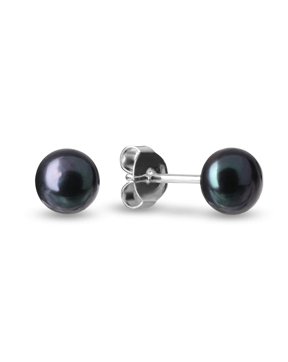 Ohrstecker Süßwasserperlen 925 Silber, Weiß/Rosa/Schwarz, 6-6,5 mm | in Silber & vergoldet, handgefertigt, nickelfrei, ideal als Geschenk für Frauen