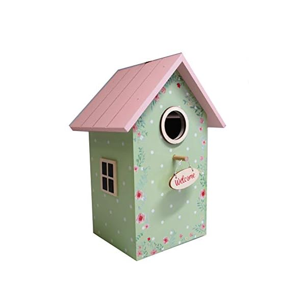 Home Collection Vogelhaus Welcome Nistkasten H22cm bunt mit rosa Dach und Streublümchen Motiv