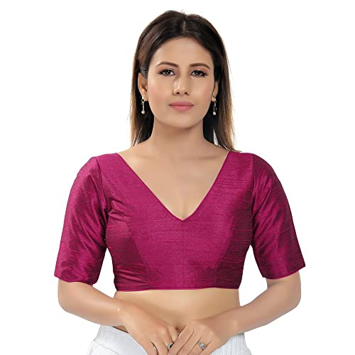 Image of Vamas Women's Silk Padded Self Design Half Sleeve Readymade Saree Blouse (VFJ-140)