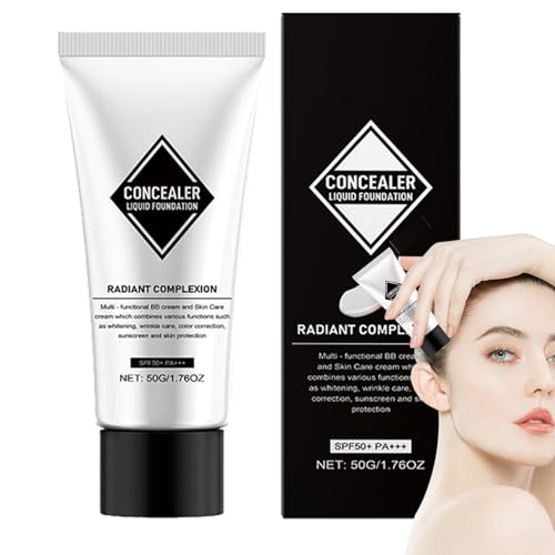 Fundación de corrector de cobertura completa, Color Matching Foundation | 1.76 oz Cambio de color Cambio de piel madura Fundación | Corrección de tono hidratante maquillaje de base de líquido, SPF 50+