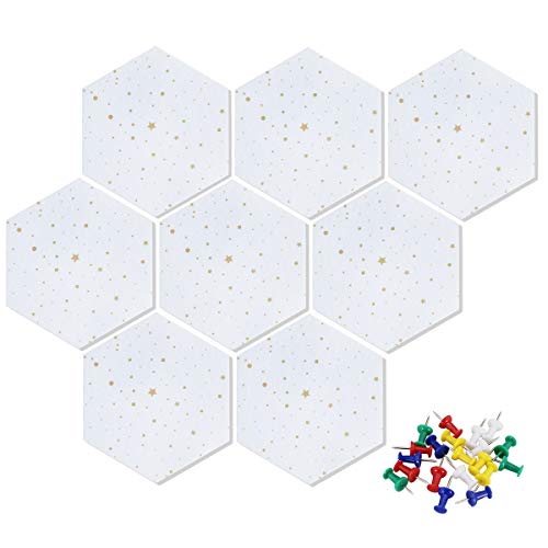 Uoisaiko Tablero de Corcho Pared Hexagonal: Tablón de Anuncios con 20 Chinchetas   Paquete de 8 Tableros Autoadhesivos de Fieltro para Oficina