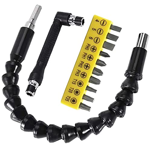 Flexible Drill Bit Extension Kit, 11.7inch Bendable flexible extension Bit, 10Pcs Screwdriver Bit Set and 90Â° Right Angle Screwdriver Bits Soft Shaft for Drive Shaft Tip Drill Bit Adaptor