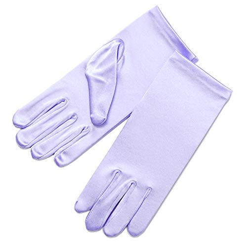 Girl's Shiny Stretch Satin Dress Gloves Wrist Length 2BL-Girl's Size Medium (8-12yrs)/Lilac