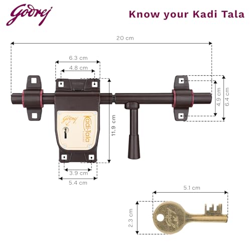 Image of Godrej Locks I Kadi-Tala 6 Lever 275 mm I 3 Keys I for Double Door, Fitting Outside of Door Pannel I Aloy Steel Body Double Locking Mechanism for Main Door I Brown Texture Finish