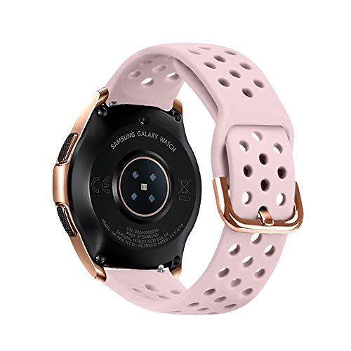 YOOSIDE Armband für Samsung Galaxy Watch 42mm/ Galaxy Watch Active 40mm, 20mm Wasserdicht Silikon Uhrenarmband Löcher Sport Ersatzarmband mit Edelstahlschnallen (Rosa)