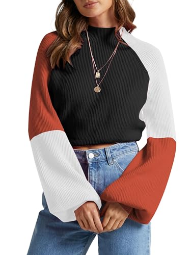 ZAFUL Women's Mock Neck Color Block Sweaters Knitted