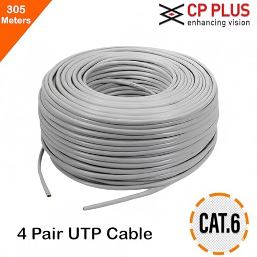Image of CP Plus Cat6 UTP Cable | 305 Meter Drum | Solid Bare Copper Conductor | 23AWG | 550 MHz Bandwidth | High-Speed Ethernet LAN Networking Cable | Grey [CP-EUT-6TSRD-305]