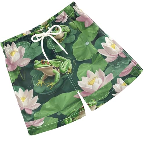 Pigsaly Boys' Swim Board Shorts Spring Lotus Flowers Green Frogs Boy's Swim Trunks Kids Swimwear S