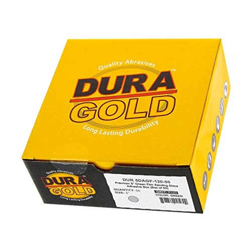 Dura-Gold Premium 5" Green Film Psa Sanding Discs - 120 Grit (Box Of 50) - Film Back Self Adhesive Stickyback Sandpaper Discs For Da Sanders, Fast Cut Abrasive - Sand Automotive Paint Woodworking Wood #TOP3