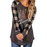 [page_title]-Fannyfuny Pullover Damen Weihnachtspullover Weihnachten Langarmshirts Weihnachtspullis Frauen Casual Langarm Rundhalsshirts Weihnachten Basic Shirt Tops treifen Plaid Print Sweatshirt Bluse Oberteile