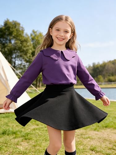 Image of 12M-14Y Toddler Baby Girls Peter Pan Collar Blouse Kids Girl Solid Color Puff Sleeve T-Shirts Casual Tee Tops