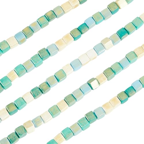 SUNNYCLUE Aproximadamente 5 hebra, 310 Piezas de Cuentas En Forma de Cubo, Cuentas Cuadradas de Arcilla de 6mm, Arcilla Polimérica, Verde Mar Claro, Dijes de Playa de Verano, Espaciadores Cuadrados S