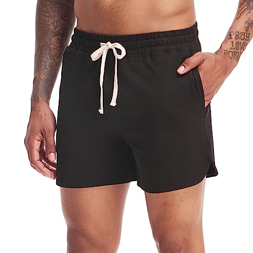 AMY COULEE Mens 5 Inch Workout Shorts Cotton Gym Shorts Bodybuilding SweatShorts with Pockets