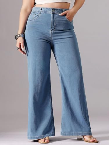 Image of Vogaan Women's High Waist Jeans || Flared Bell Bottom Bootcut Pants || Wide Leg Denim - Perfect for Travel, Party & Everyday Use