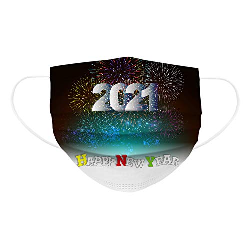 ZQP BEUU 50PCS 2021 Happy New Year Adults Disposable Face_Mack Print Face Covering Cloth Face Protection for Women and Men, Fashion Unisex Outdoor Breathable Industrial Ear Loop Face Fabric