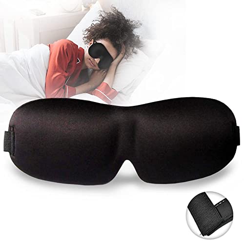 Image of 3D Sleep Mask for Women, Men & Kids - Super Soft Cotton Eye Mask for Sleeping, Adjustable Eye Cover for Travel, Nap, Meditation - Lightweight, Light Blocking Blindfold Sleep Mask (Black)