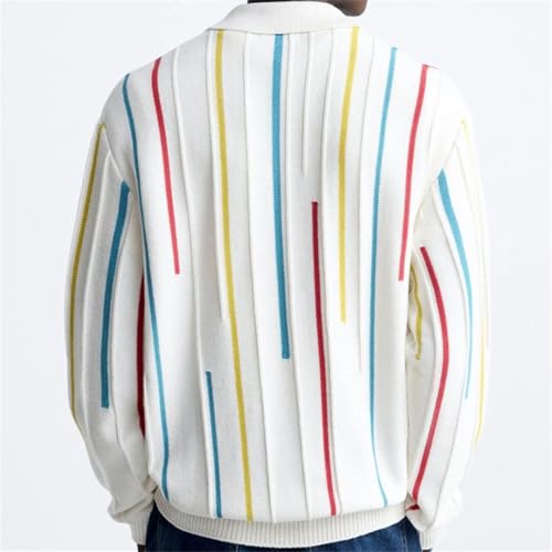 Casual Striped Knit Polo Shirt for Men V Neck Long Sleeve Buttons Lapel Jumper Tops2