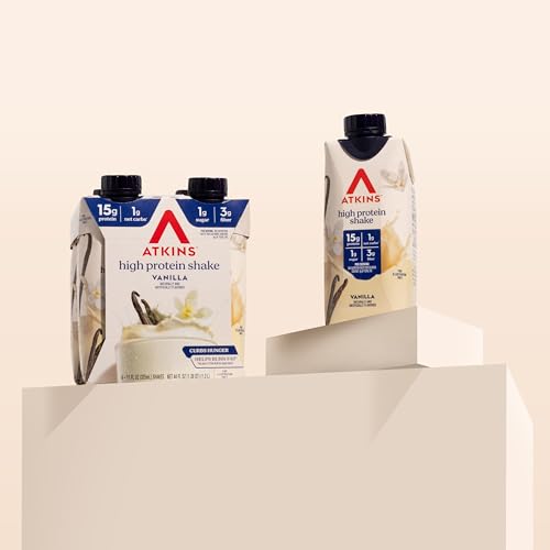 Image of Atkins Vanilla High Protein Shake, 15g Protein, Low Glycemic, Low Carb and Low Sugar Protein Shakes, Keto Friendly Ready to Drink Shakes, 12 Vanilla Flavored Protein Shakes