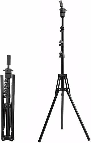 Adjustable Mannequin Head Stand for Wigs Foldable Reinforced Metal Wig Tripod for Cosmetology, Hairdressing, Styling & Training