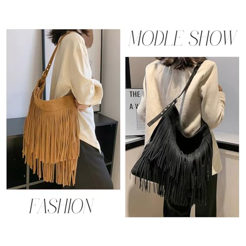 Women Fringe Hobo Bag Vegan Suede Tassel Hippie Crossbody Bag Western Fringe Purse Shoulder Bag 5
