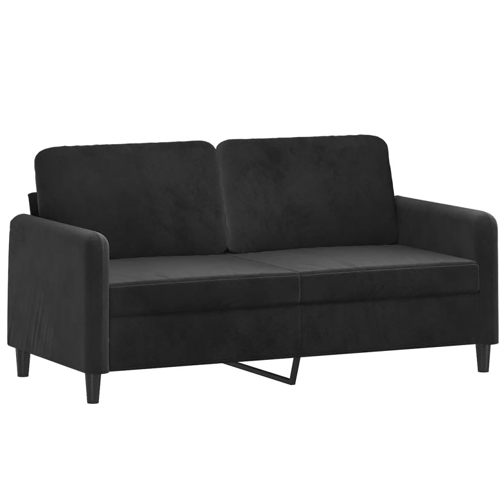 vidaXL Sofá de 2 Plazas con Cojines, Asiento con Respaldo Reposabrazos, Sofá Tapizado de Televisión, Asiento para Salón, Terciopelo Negro