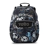 TOTTO - Mochila Escolar Grande, Modelo Rayol, Capacidad 19 L, 3 Compartimentos, 2 Bolsillos Botella, Bolsillo para PC 14", Espaldar Ergonómico con Flujo de Aire, Correas en S, Estampado Verat Soccer
