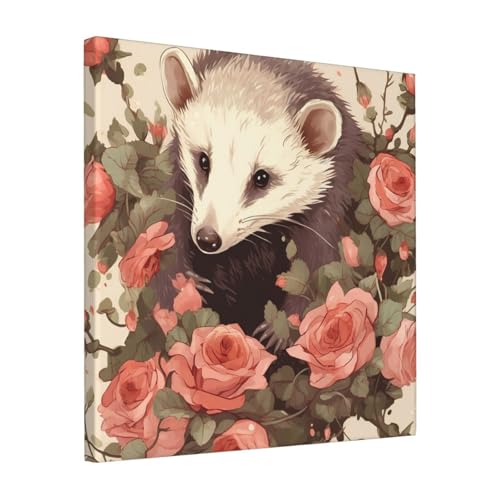Opossum et roses sur toile moderne QMNKLET pour égayer une cuisine sombre