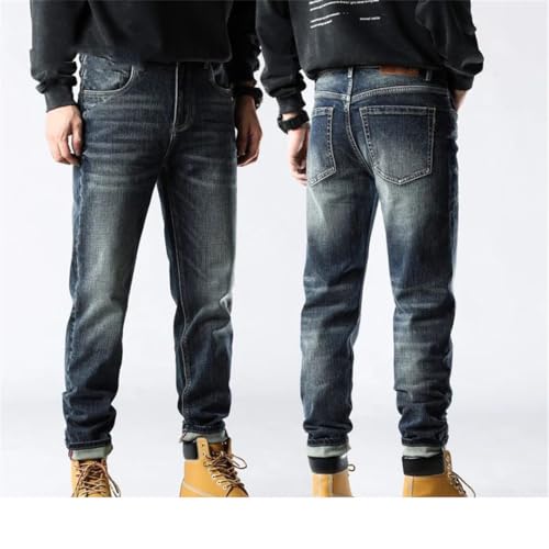 Men's Straight Leg Stretch Denim Pants Dark Blue Trousers4