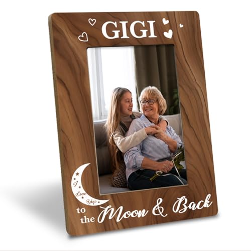 WQXHN Gigi Gift, Mother's Day & Birthday Gift for Gigi Grandma Mom, Rustic Wooden Photo Frame, Holds 4x6 Inch Photo, 7.9 x 5.7 Inches