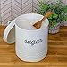 AuldHome Design Enamelware White Sugar Canister; Rustic Distressed Style Staples Storage for Kitchen