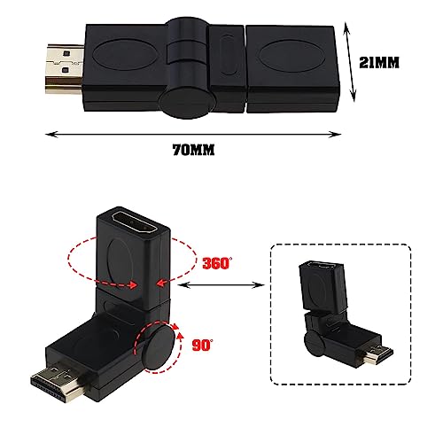 Be In Your Mind 2PCS HDMI Male to Female Swivel Adapter 90 180 270 360 Degree Angle Adjustable HDMI Cable Rotatable Extension Connector Support 1080P 3D 4K Gold-Plated - Image 4