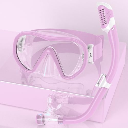 RIOROO シュノーケル 子供 シュノーケリングセット 曇り止め UVカット 強化ガラス 広い視野 着脱簡単 初心者向け 男女兼用 4-15歳 日本語説明書付き