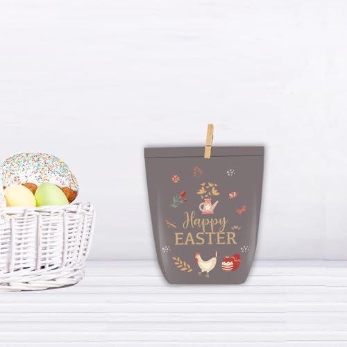 PANSIBY Geschenktüten Ostern, Ostertüten zum Befüllen, 12 Bunt Cozy Bedruckte Tüten mit Holz Klammern, Karikatur Osterhasen Basteln Set