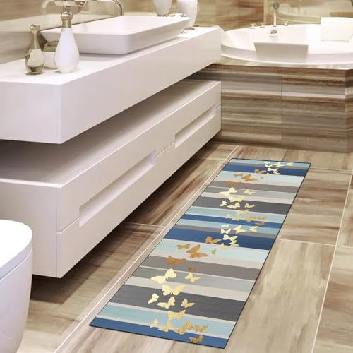 Alfombra de pasillo de decoración abstracta gris y azul 5m 4