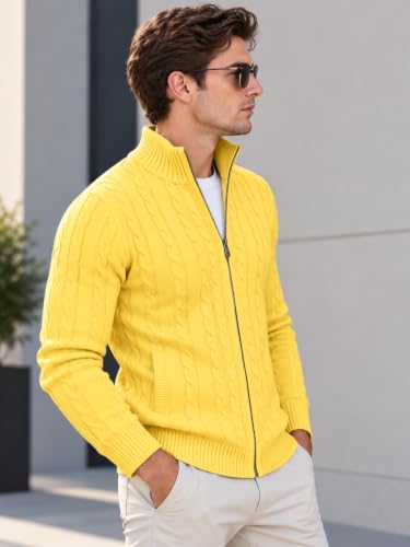 Image of TYSORT Men's Cotton Full Sleeve High Neck Full Zipper Sweater for Men, Cable Knitted Cardigan for Men