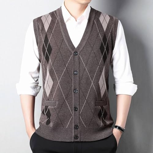 Chaleco de jacquard casual sin mangas con patrón argyle clásico de caballero 2