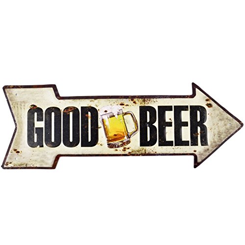Dadeldo Living & Lifestyle Cartel de Chapa Flecha Good Beer diseño Metal 14 x 40 cm Crema de Negro Retro nostálgico Refranes