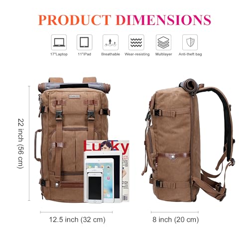Image of WITZMAN Canvas Backpack for Man Vintage Travel Backpack Large Laptop Backpack Convertible Shoulder Rucksack