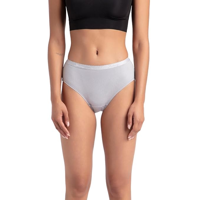 Image of LOURYN KOULYN Women's High Coverage Super Combed Cotton Mid Waist Hipster with Ultrasoft Exposed Waistband and StayFresh Treatment