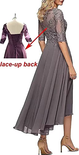 Lace Appliques Mother of The Bride Dresses Tea Length 3/4 Sleeves Chiffon Formal Evening Gown for Wedding Guest3