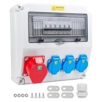 WSPIHO Baustromverteiler 16A mit Leitungsschutzschalter,Wandverteiler mit CEE Steckdose 16A,Starkstrom Steckdose für Verteilerkasten Außenbereich(3×16A 1P LS+1×16A 3P LS)